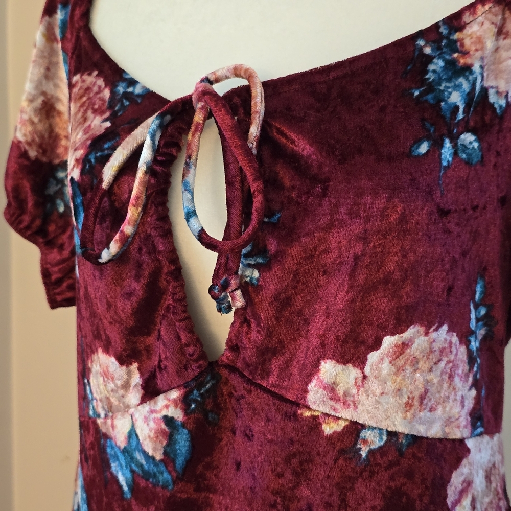 Blue Leopard Women's 1X Red Floral Velvet Midi Dress - Picture 5 of 8